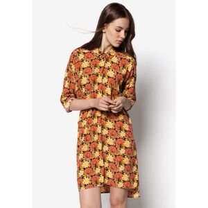 Topshop | Orange/yellow floral button up fit & flare mini dress | Size 10